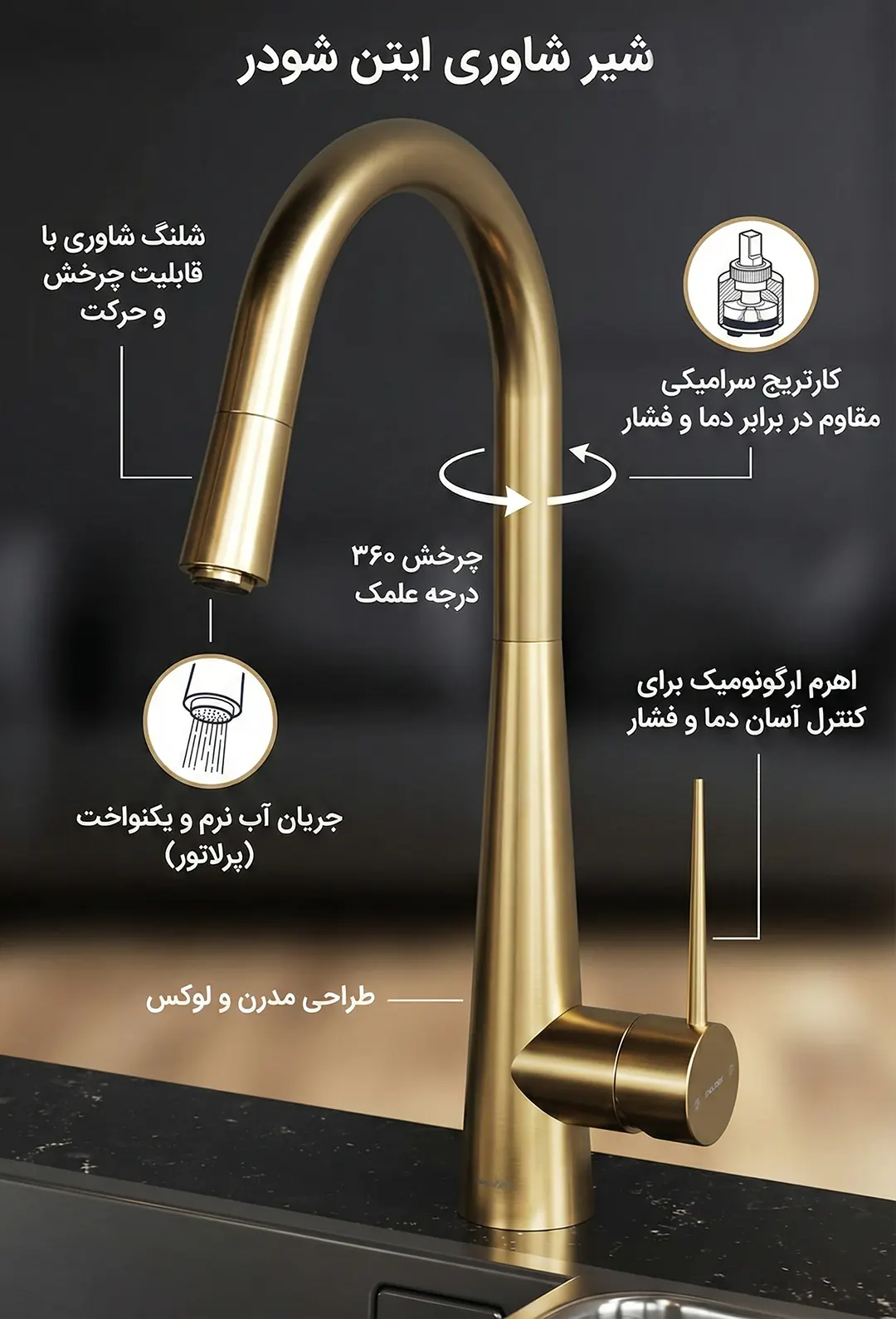 شیر ظرفشویی مدل ایتن شاوری شودر 10 شیر سینک آشپزخانه ایتن شاوری از برند شودر