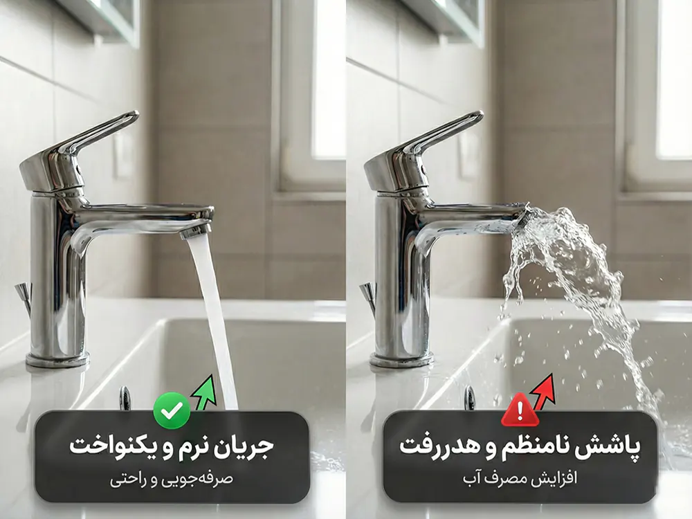 پرلاتور شیرآلات چیست؟ 1 تفاوت جریان آب با پرلاتور و بدون پرلاتور