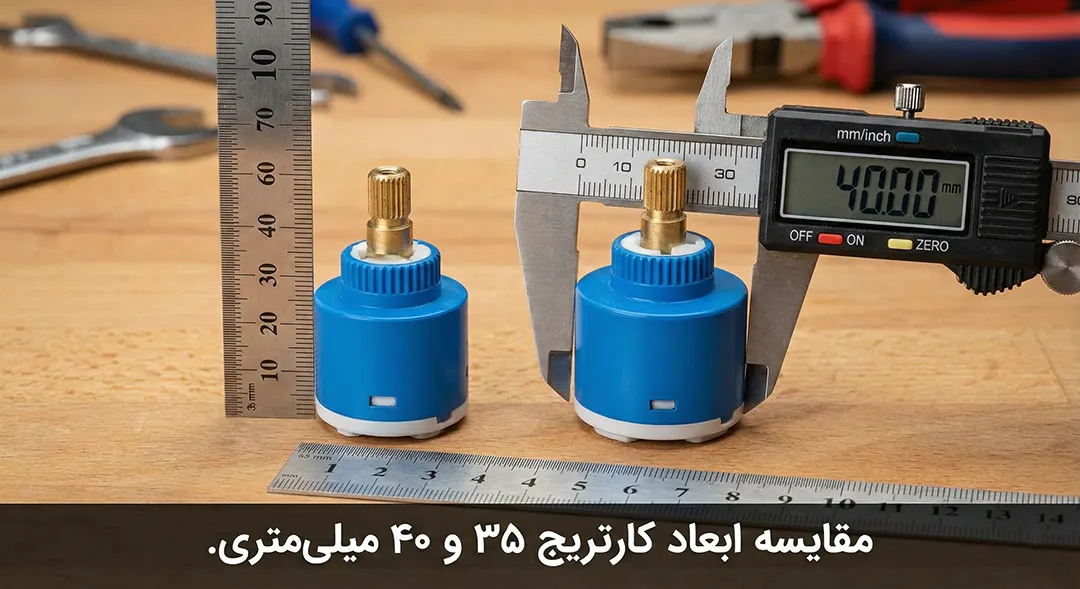 کارتریج شیرآلات چیست؟ 2 مقایسه ابعاد کارتریج ۳۵ و ۴۰ میلیمتری شیرآلات.